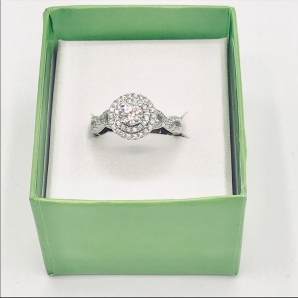 Sterling Silver Halo Ring with Swarovski Crystals - Picture 3 of 7